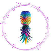 Upside Down Pineapple Logo with purple circle outline. Multicolored pineapple logo. Multicolored pineapple logo for Wicked Lifestyles.